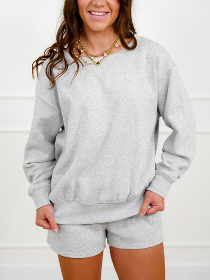Door Buster! Zenana Fleece Boat Neck Sweatshirts and Shorts Set