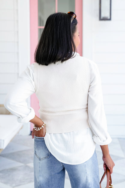 Textured V-Neck Tank Top with Chest Pocket