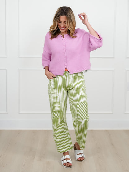 Textured 3/4 Sleeve Button Up Cardigan Sweater