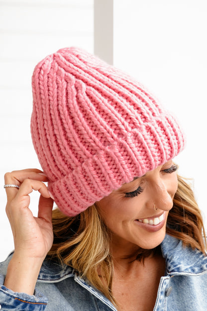 Pink Chunky Knit Beanie