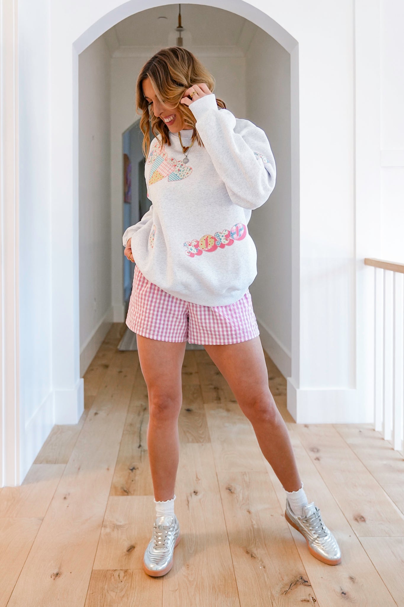 Long Sleeve Sweatshirt with Heart and XOXO Patchwork