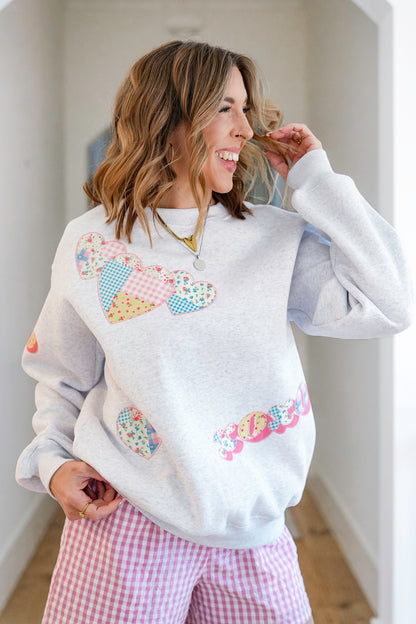 Long Sleeve Sweatshirt with Heart and XOXO Patchwork