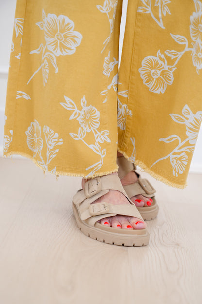 High Waist Floral Print Twill Pants