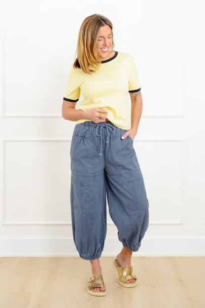 Stone Wash Elastic Waist Jogger Pants