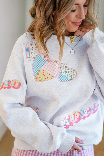 Long Sleeve Sweatshirt with Heart and XOXO Patchwork