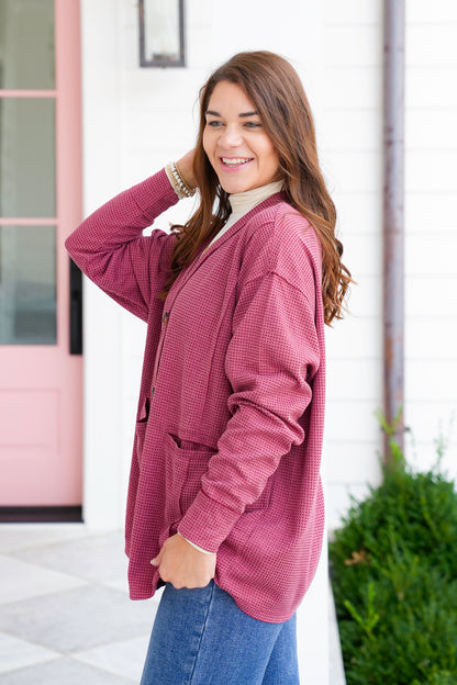 Door Buster! Plus/Reg Long Sleeve Thermal Knit Button Down Cardigan