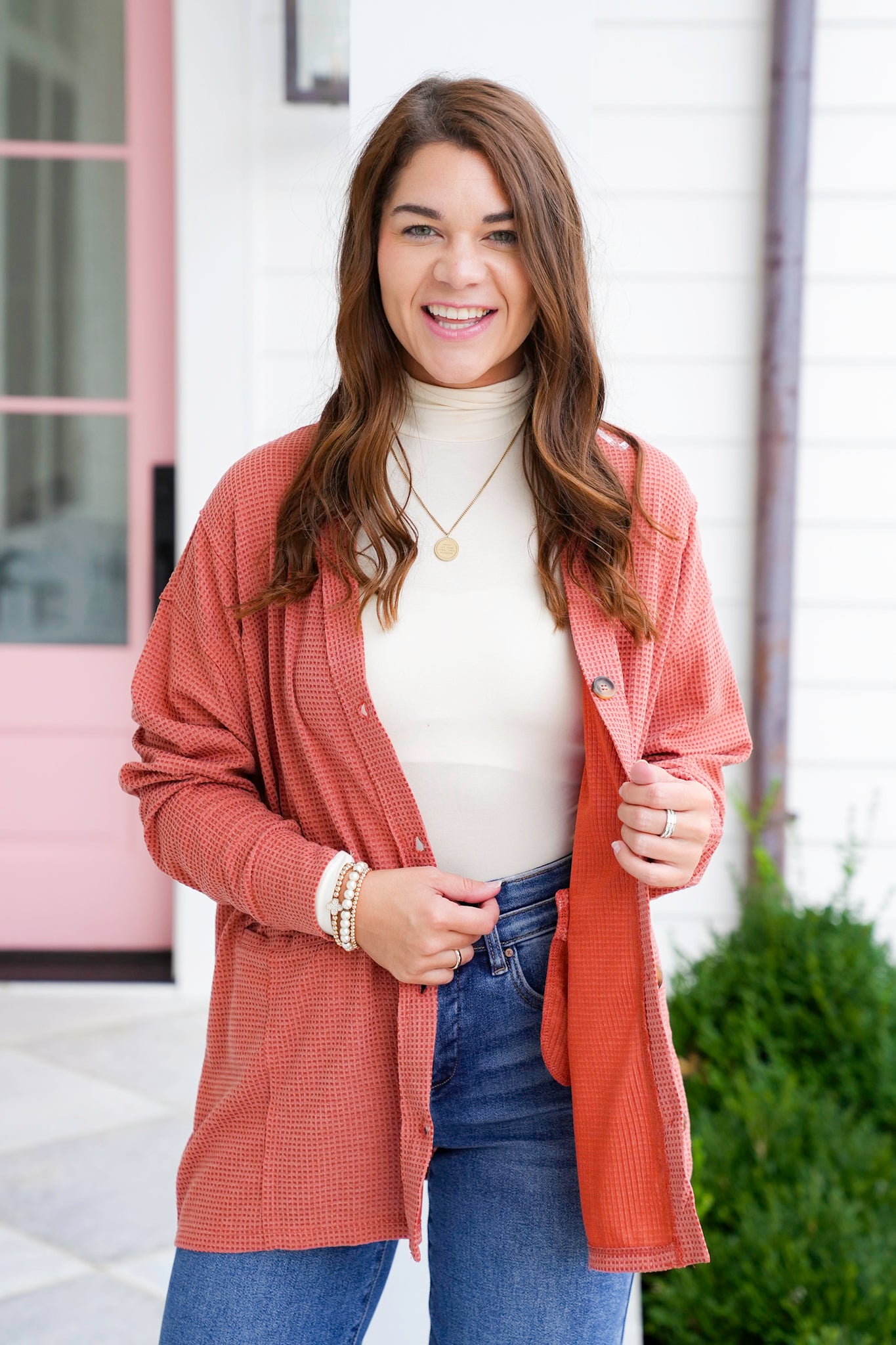Door Buster! Plus/Reg Long Sleeve Thermal Knit Button Down Cardigan