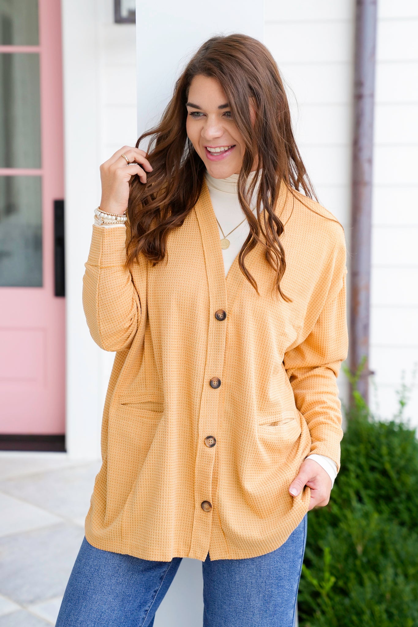Door Buster! Plus/Reg Long Sleeve Thermal Knit Button Down Cardigan