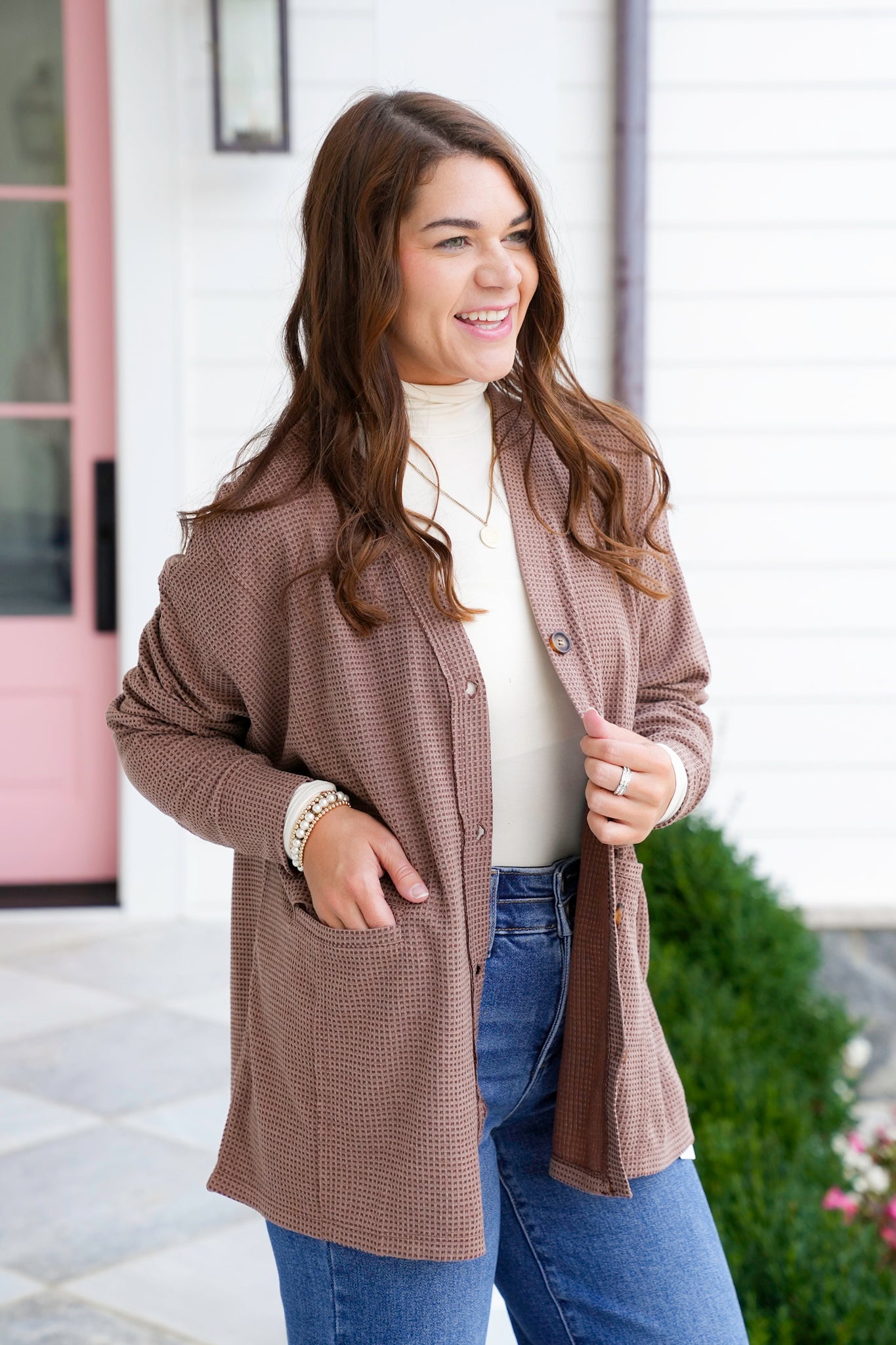 Door Buster! Plus/Reg Long Sleeve Thermal Knit Button Down Cardigan