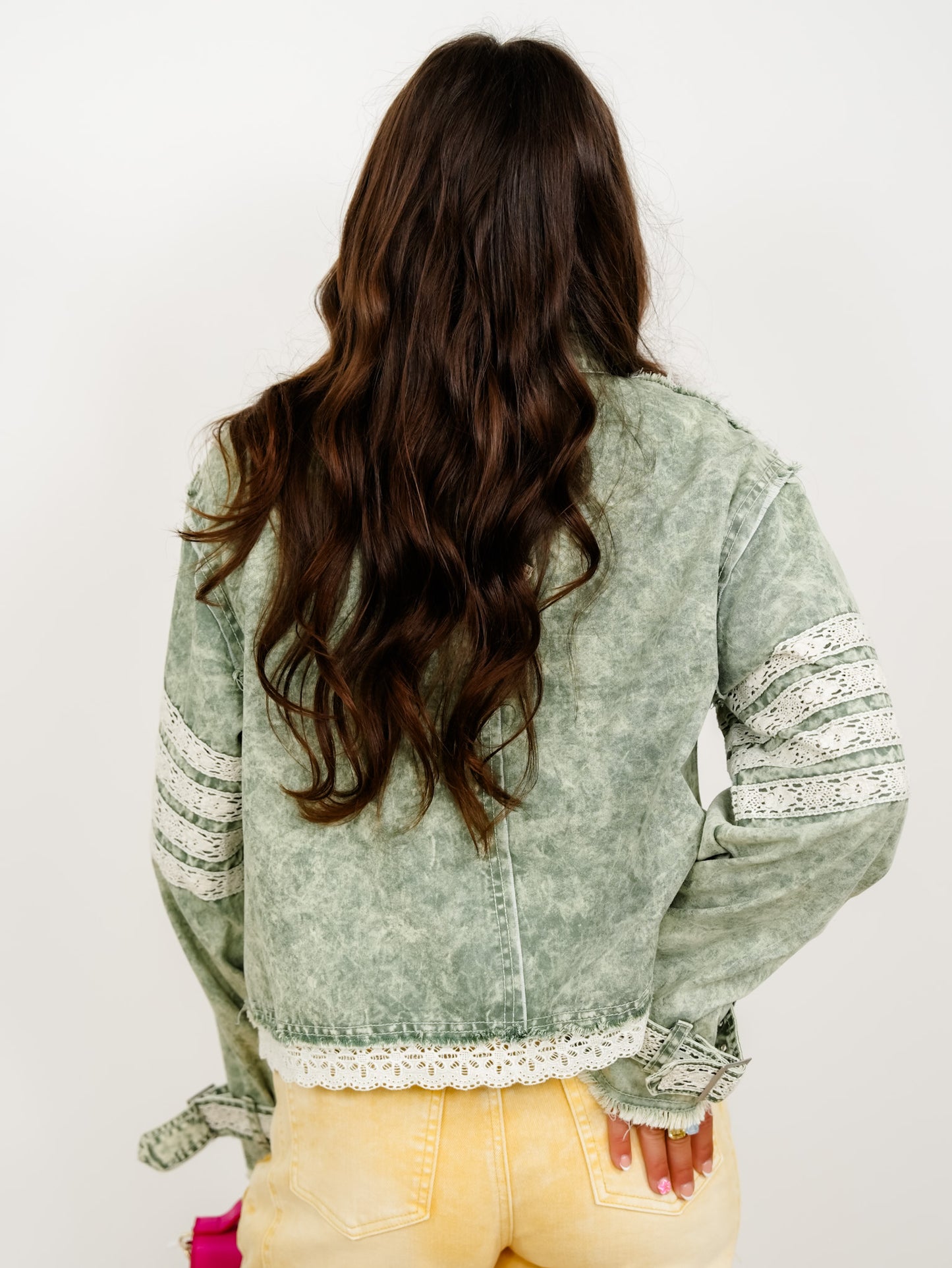 POL Mineral Wash Long Sleeve Zip Up Jacket With Lace