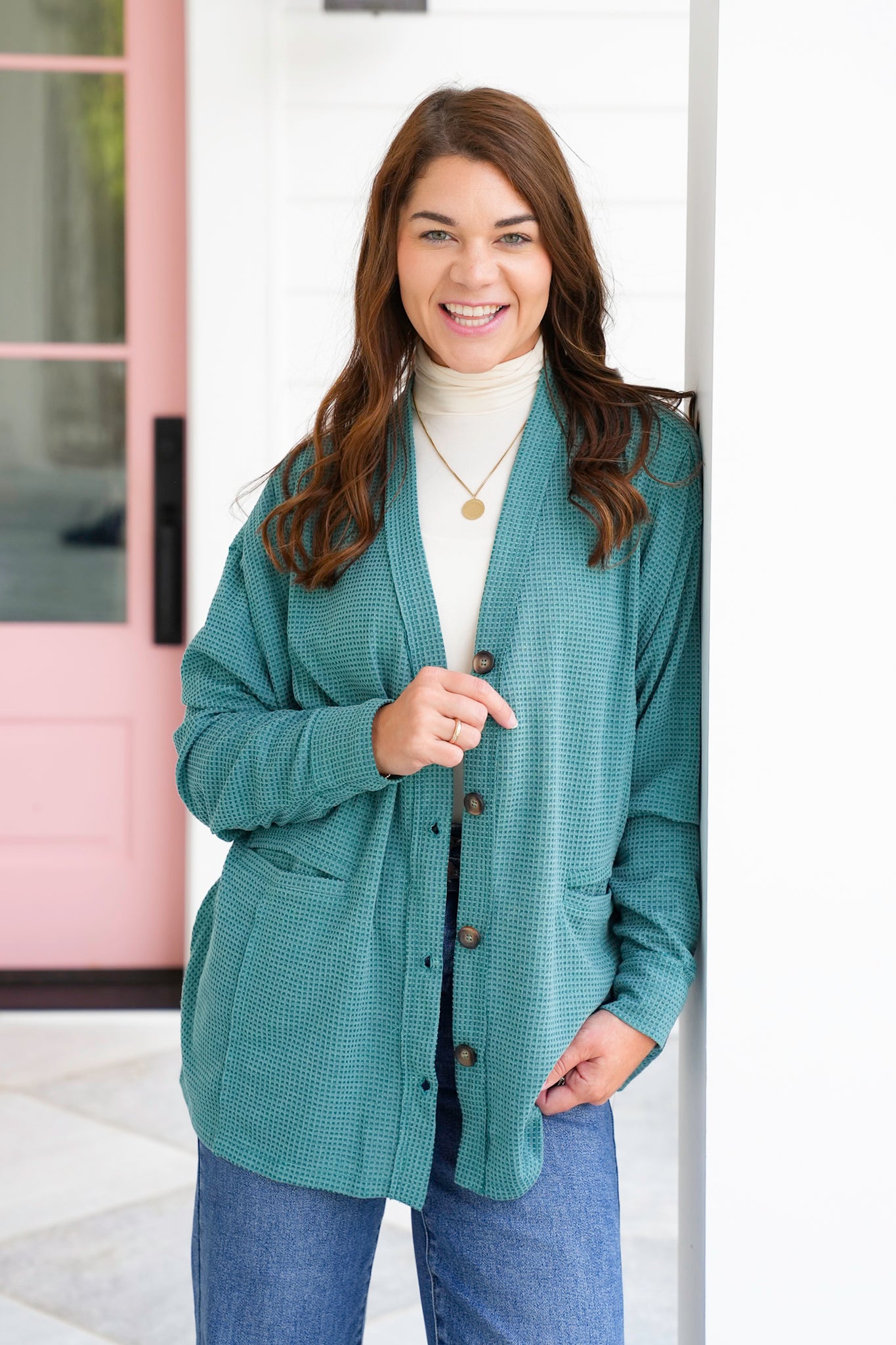 Door Buster! Plus/Reg Long Sleeve Thermal Knit Button Down Cardigan