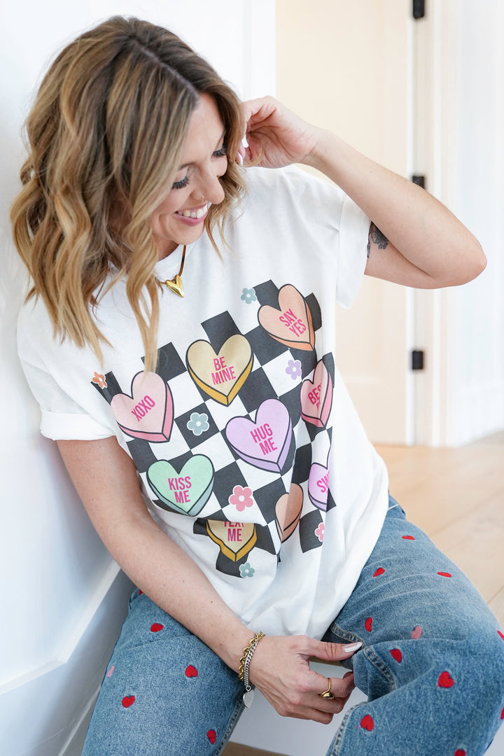 Plus/Reg Short Sleeve "Checkered Board Hearts" Graphic Tee