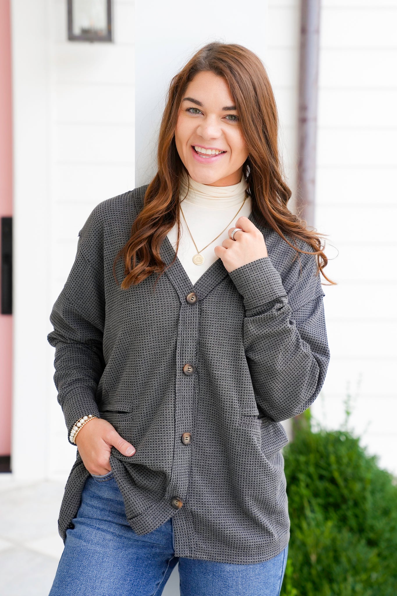Door Buster! Plus/Reg Long Sleeve Thermal Knit Button Down Cardigan