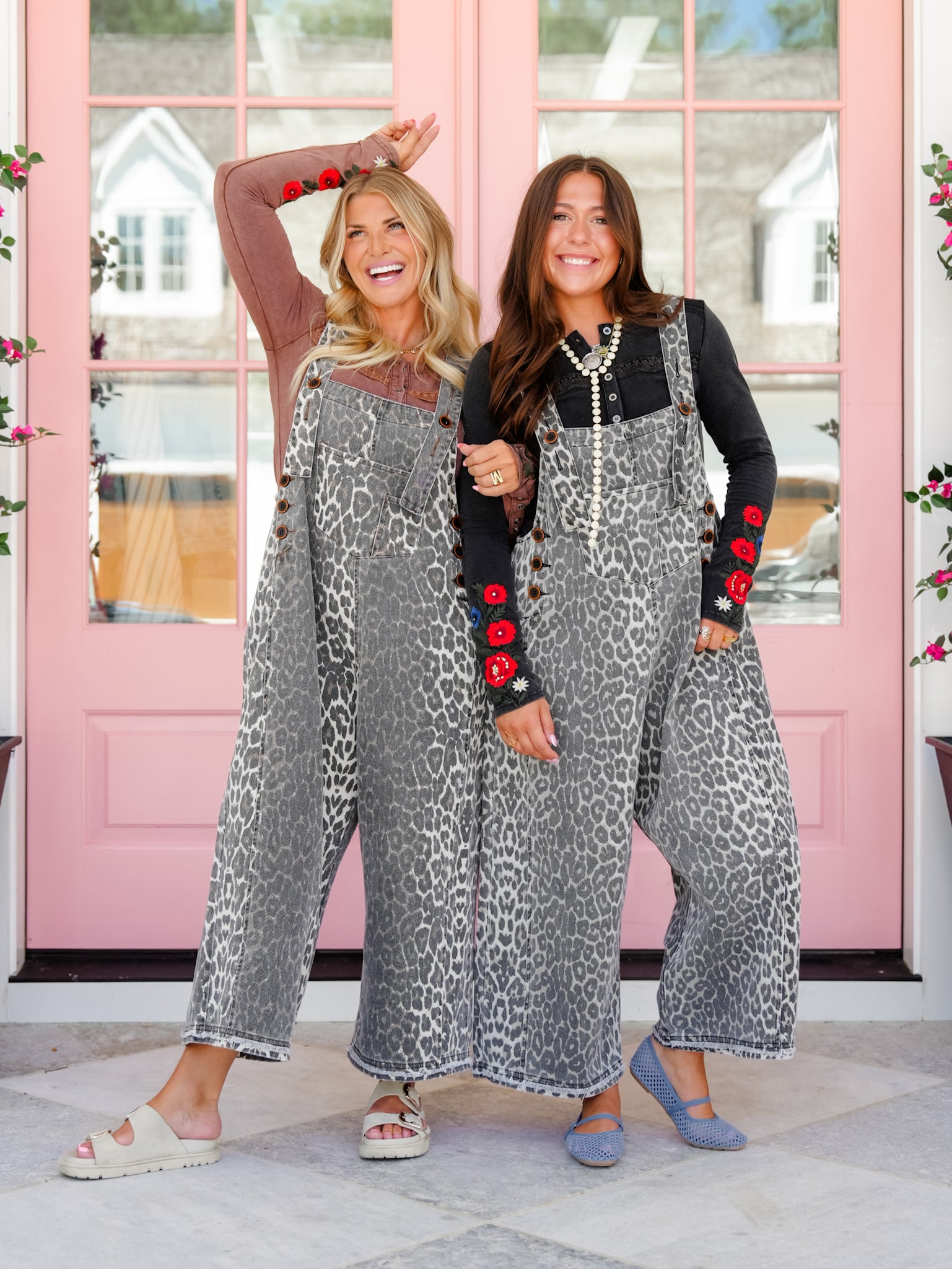 Leopard Print Wide Leg Bib Overalls - Freckled Poppy