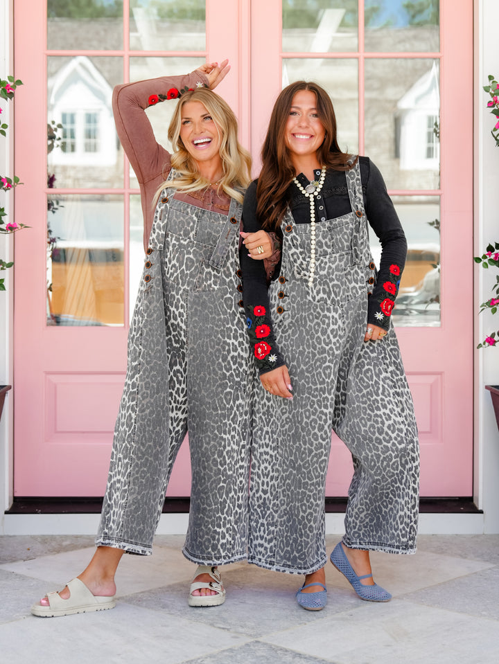 Leopard Print Wide Leg Bib Overalls - Freckled Poppy