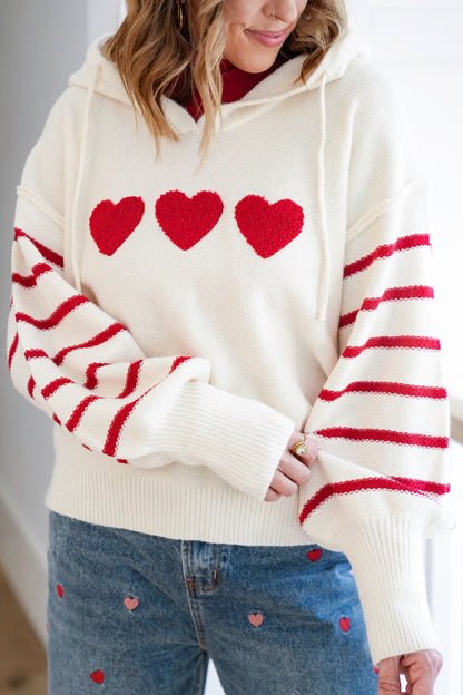 Heart Striped Pullover Hoodie Sweater