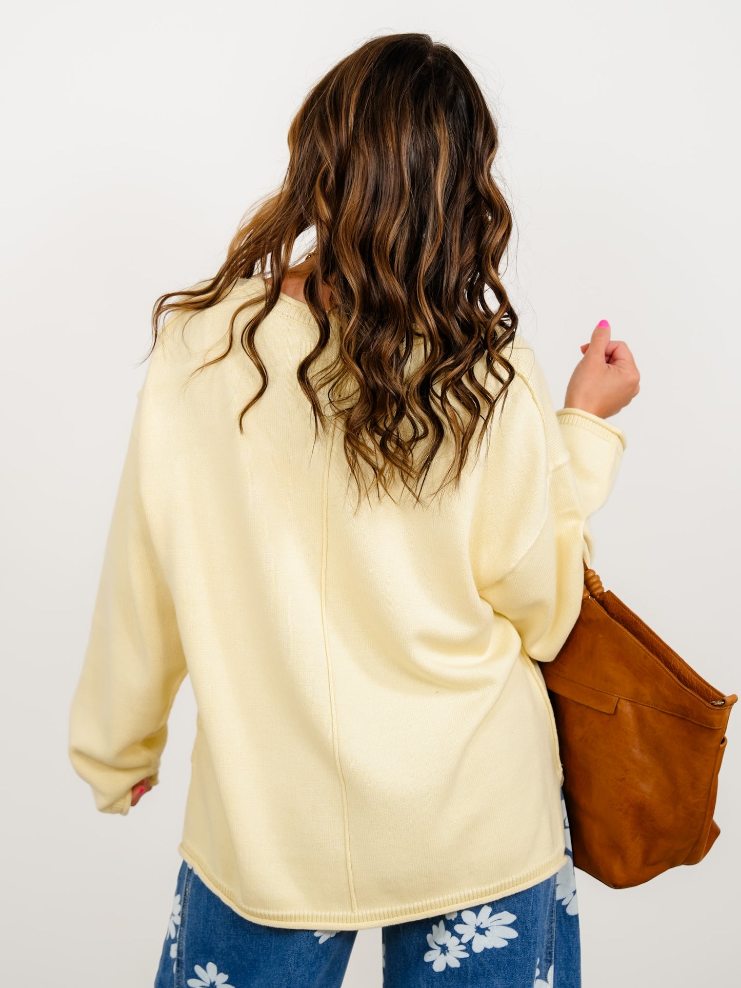 Knit Long Sleeve Round Neck Top with Reverse Seams