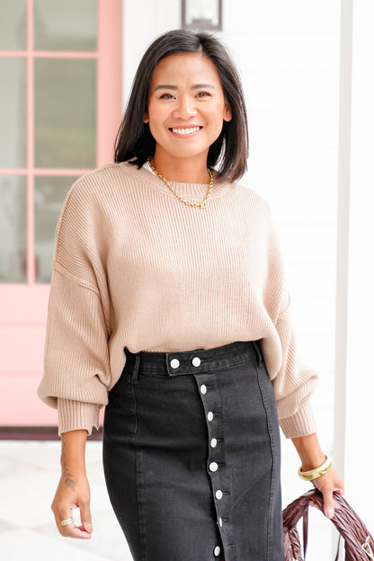 Solid Long Sleeve Cropped Sweater