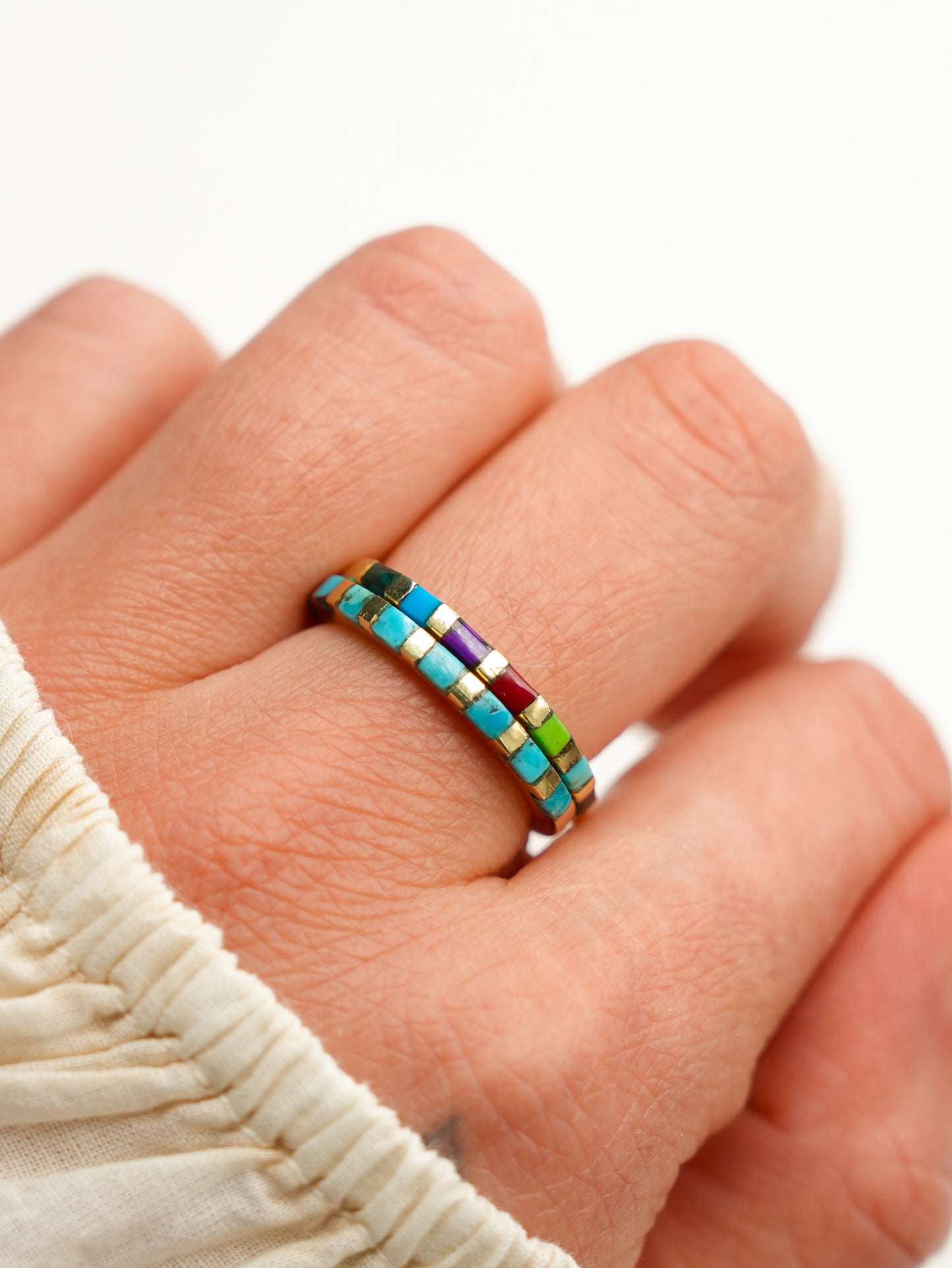 BOHO SOL Brass Mini Inlaid Stacker Ring