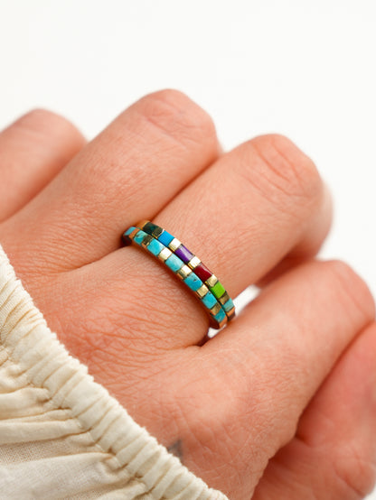BOHO SOL Brass Mini Inlaid Stacker Ring