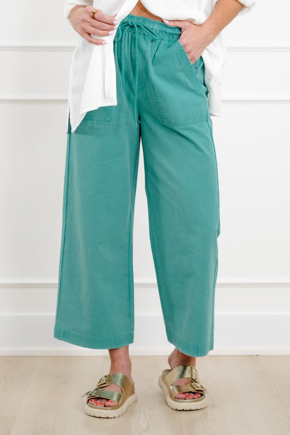 Plus/Reg Acid Wash Elastic Waist Wide Leg Pants