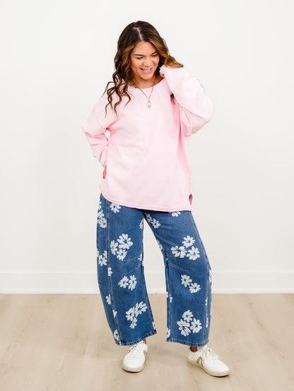 Knit Long Sleeve Round Neck Top with Reverse Seams