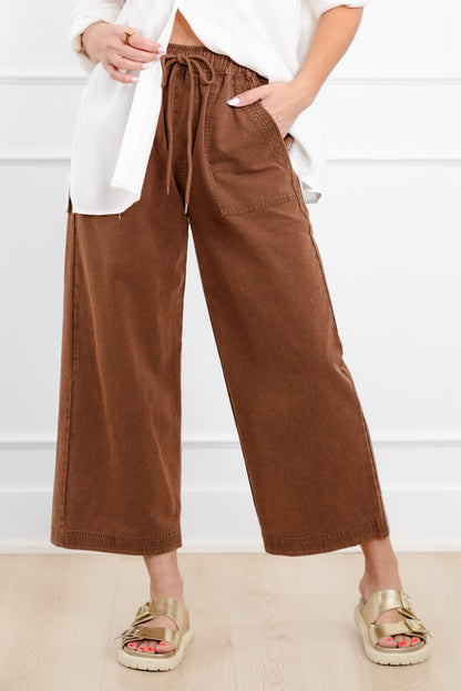 Plus/Reg Acid Wash Elastic Waist Wide Leg Pants