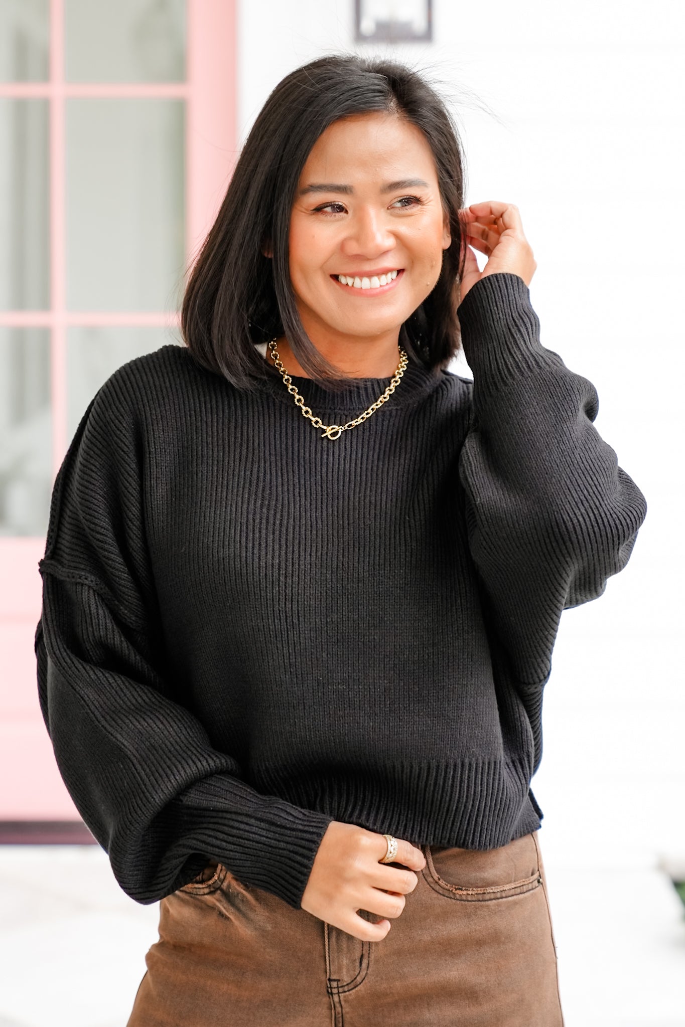 Solid Long Sleeve Cropped Sweater