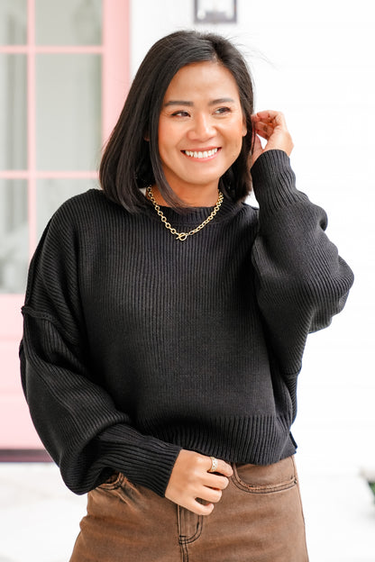 Solid Long Sleeve Cropped Sweater