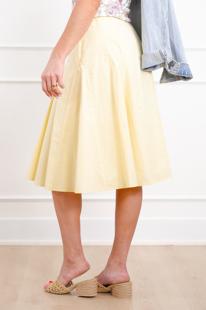 Yellow Poplin Midi Skirt with Side Zipper