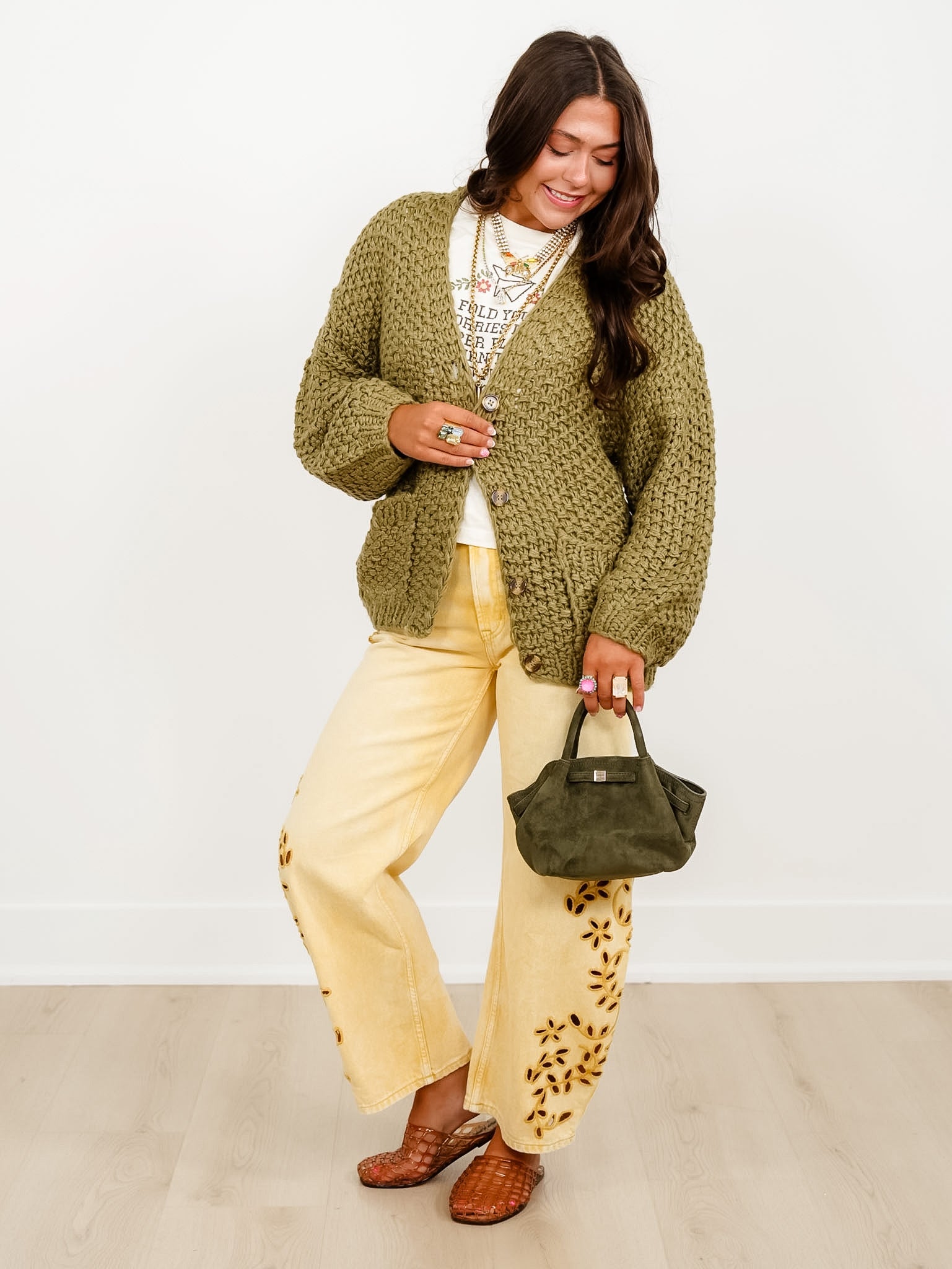 Chunky Knit Long Sleeve Button Down Cardigan - Freckled Poppy