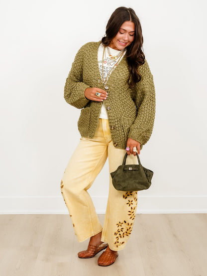 Chunky Knit Long Sleeve Button Down Cardigan - Freckled Poppy