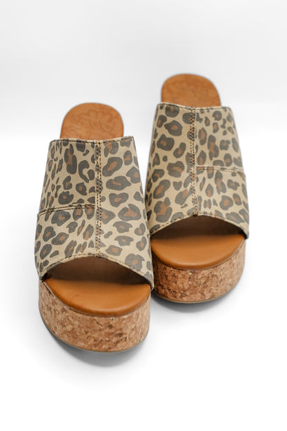 Blowfish Poznan Animal Print Chunky Cork Platform Heel Slides