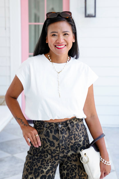 White Short Sleeve Bubble Hem Top