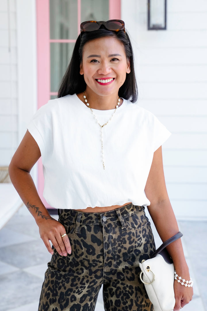 White Short Sleeve Bubble Hem Top