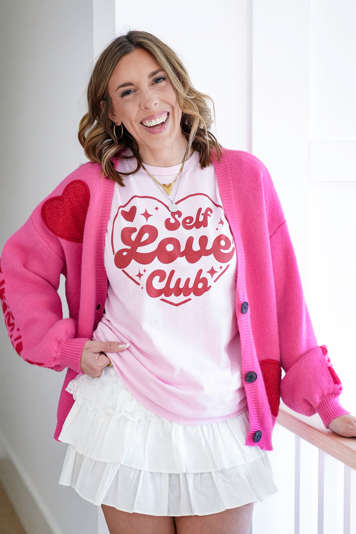Plus/Reg Pink Short Sleeve "Self Love Club" Graphic Tee