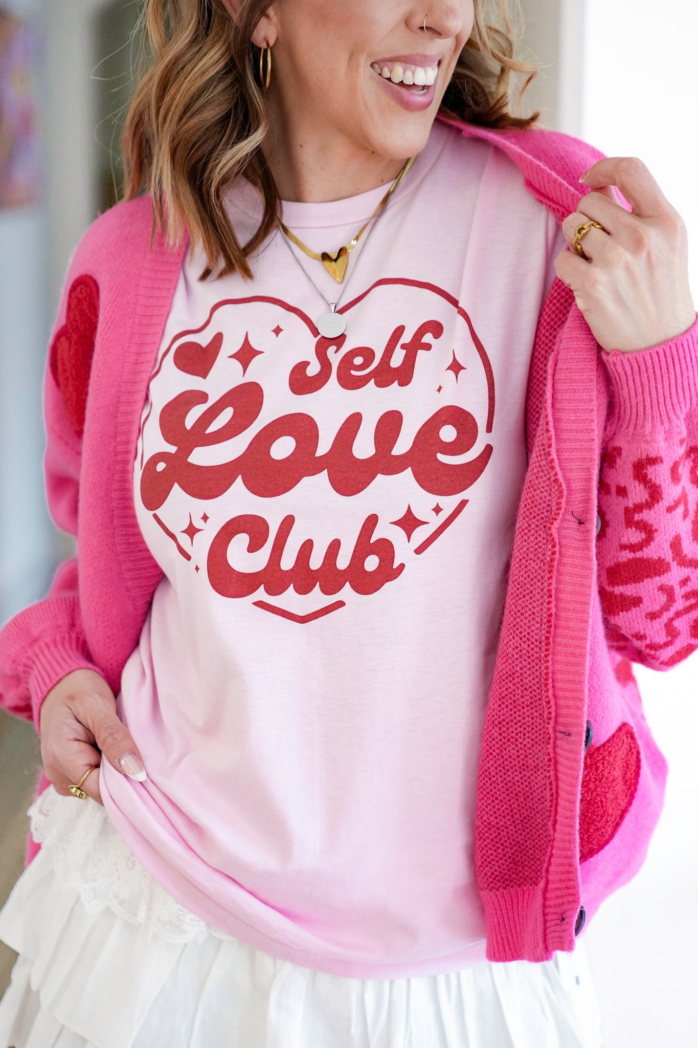 Plus/Reg Pink Short Sleeve "Self Love Club" Graphic Tee