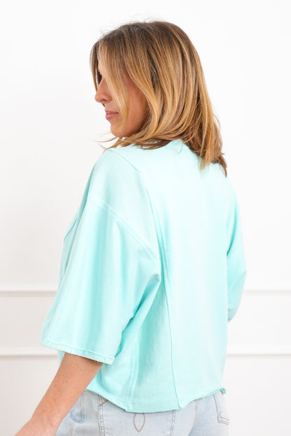 Plus/Reg Washed Half Sleeve Loose Fit Pullover Top