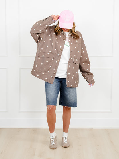 Polka Dot Print Long Sleeve Button Up Jacket
