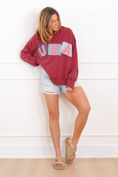 Plus/Reg Long Sleeve "USA" Patch Pullover Sweatshirt