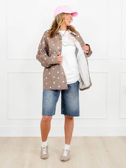 Polka Dot Print Long Sleeve Button Up Jacket