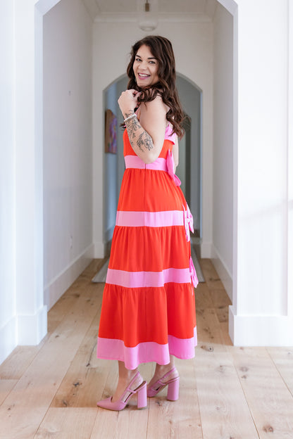 Color Block Sleeveless Midi Dress