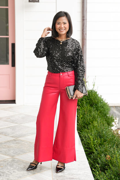 Black Sequin Long Sleeve Top