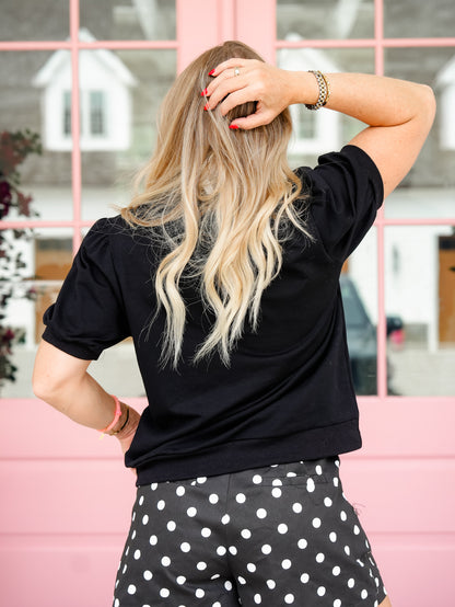Sequin Spider Web Short Puff Sleeve Top