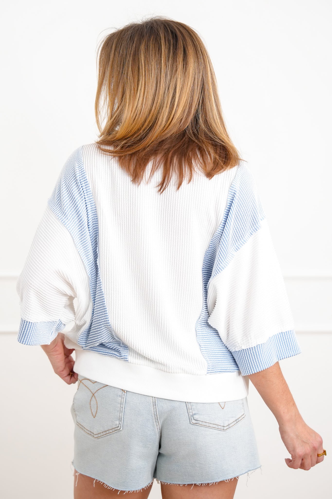 Plus/Reg Color Block "USA" Patch Ribbed Knit Top