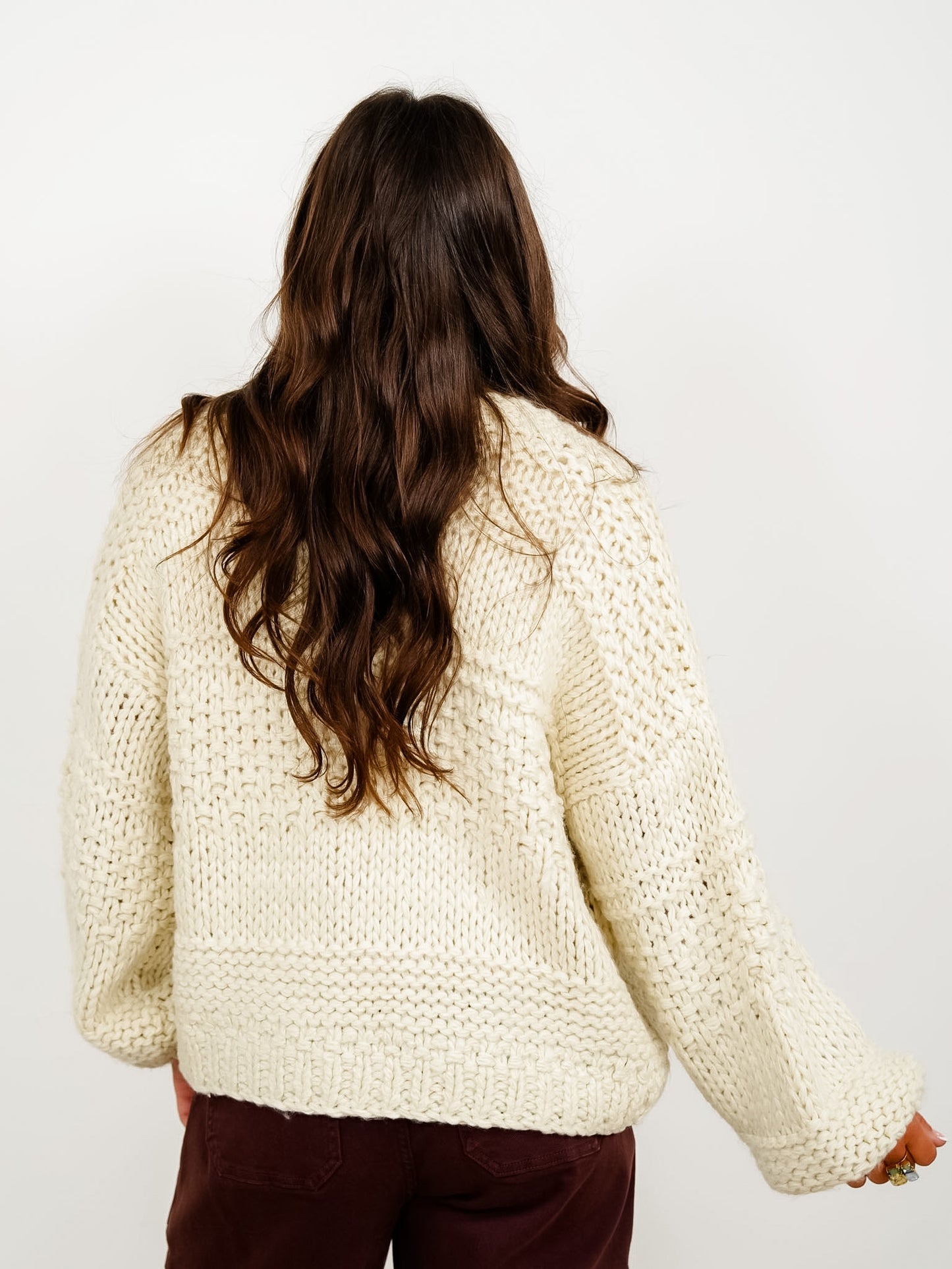 Chunky Knit Long Sleeve Open Front Cardigan - Freckled Poppy