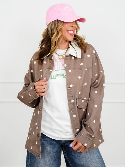 Polka Dot Print Long Sleeve Button Up Jacket