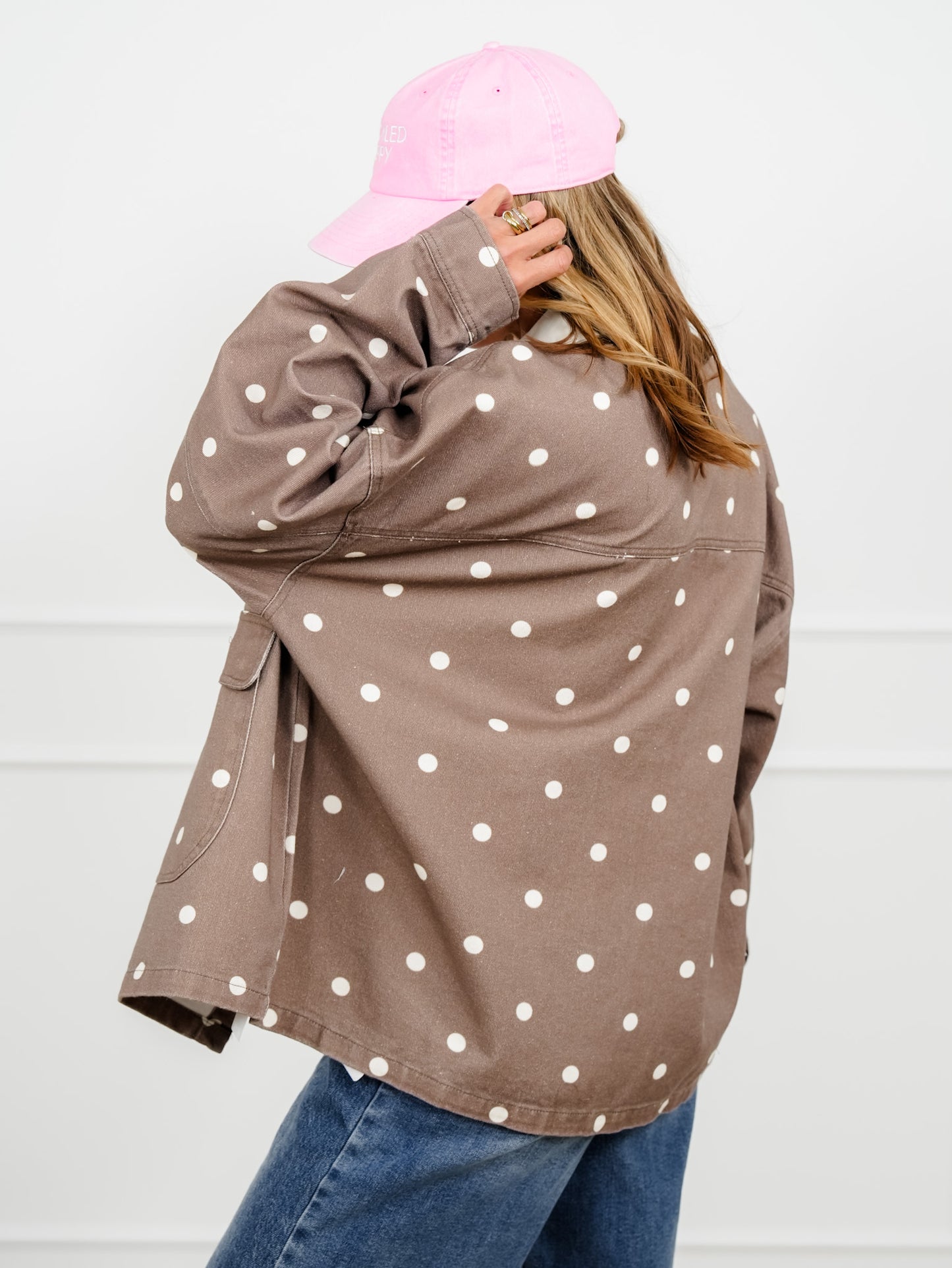 Polka Dot Print Long Sleeve Button Up Jacket