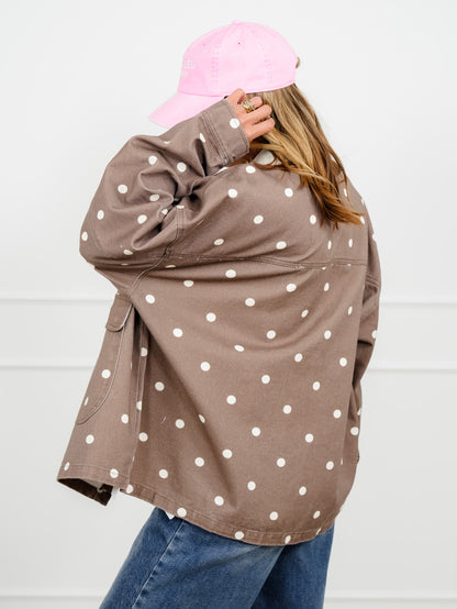 Polka Dot Print Long Sleeve Button Up Jacket