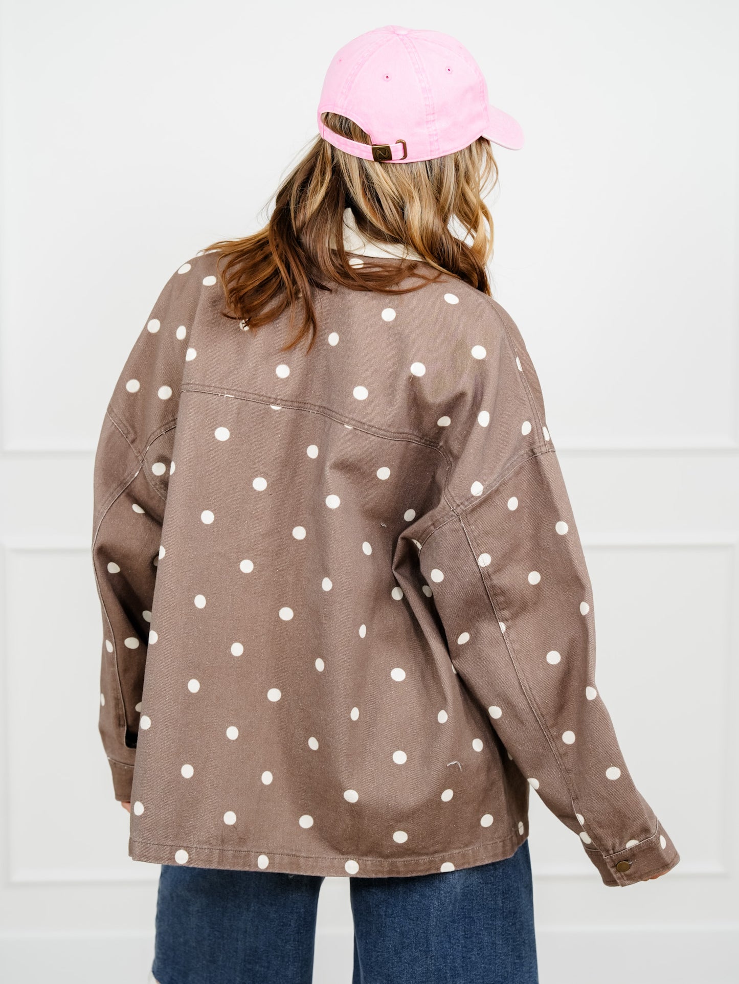 Polka Dot Print Long Sleeve Button Up Jacket